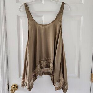 Free People Army Green Boho Lace Sleeveless Tank Top - Size S